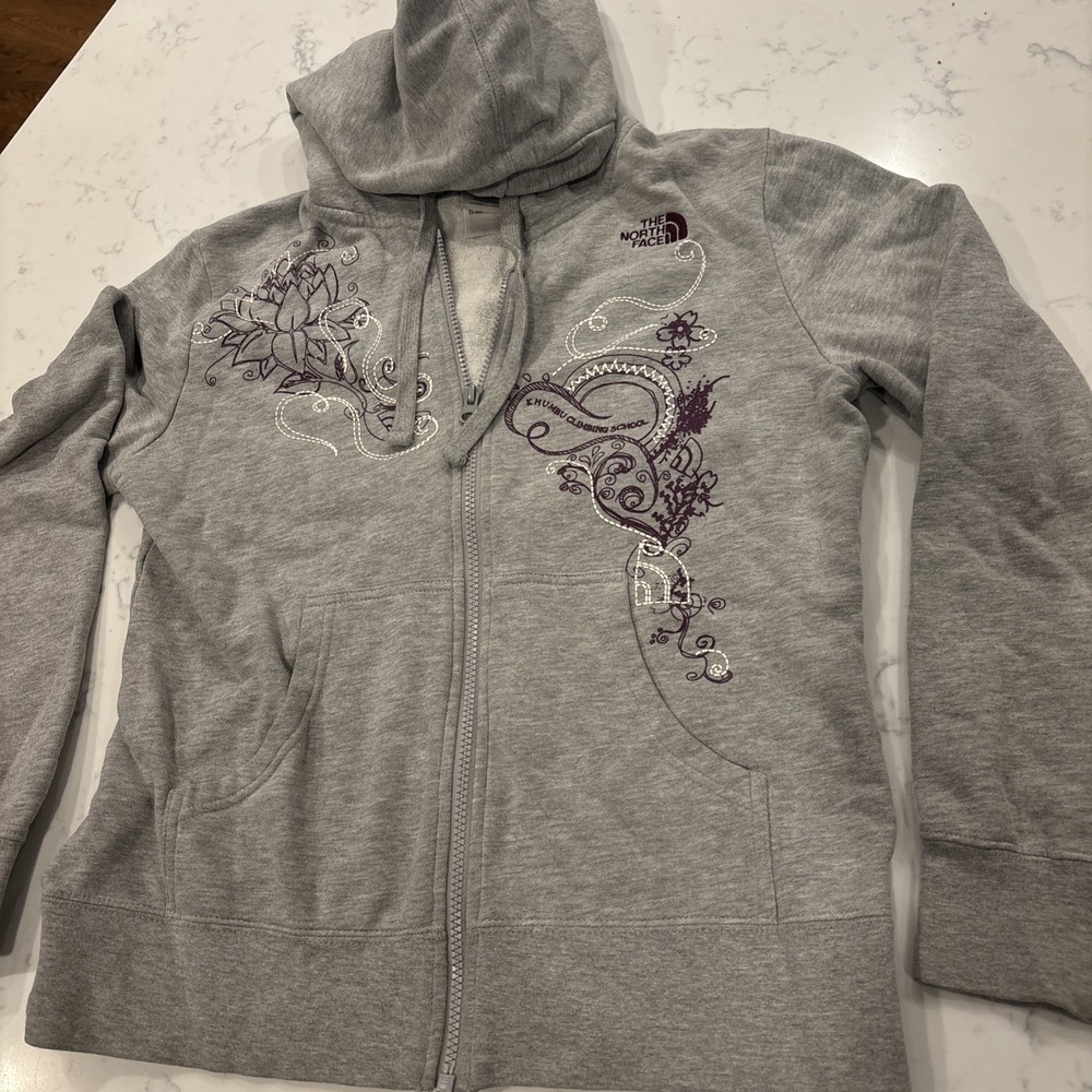 Vintage The North Face Full Zip Hoodie Khumbu Climbing School Nepal Gray Women M